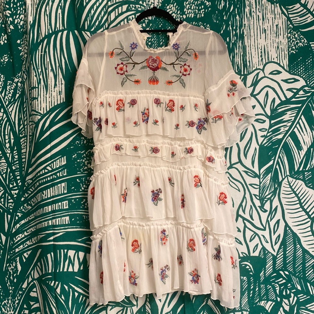 Zara embroidered white tiered floral dress